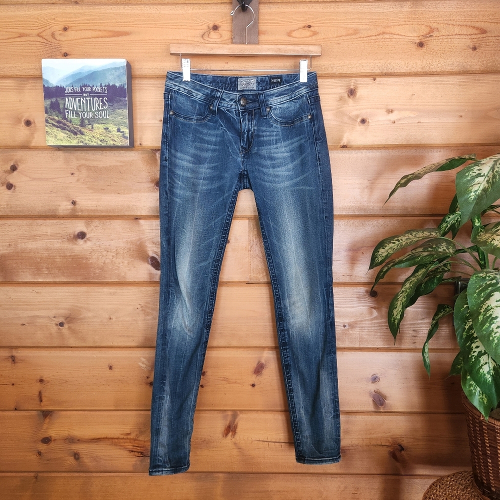 Rerock For Express 💜 Denim Leggings Jeans Dark Stone Wash Embroidered 2 X 30"‎